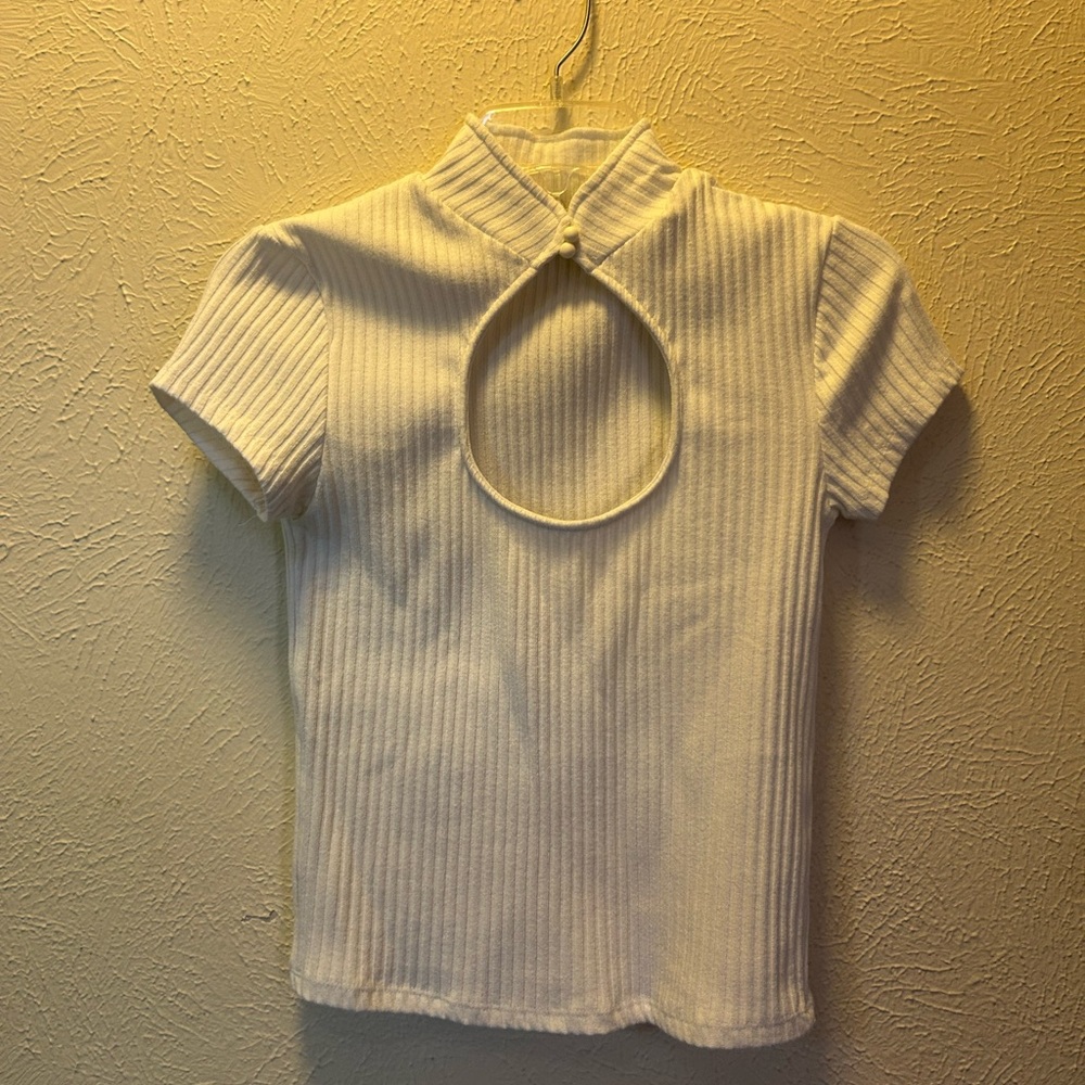 Bershka Cream Ribbed Cut-Out Top